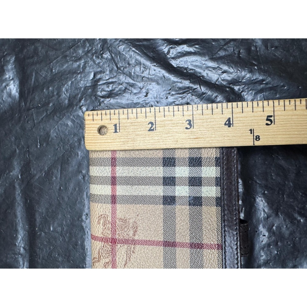 Burberry Haymarket Check Leather Bifold Continental Wallet Brown Beige 7" x 4" - Picture 10 of 10